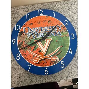 Virginia Cavaliers Wooden Wall Clock Football field Battery 12”